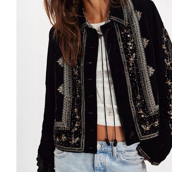 Free People Black Embroidered Blazer - Picture 1 of 8